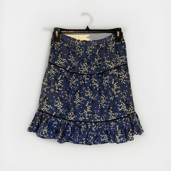 Ulla Johnson Womens Skirt XS Blue White Floral Tiered Cotton Silk Blend Corpcore - Picture 2 of 8